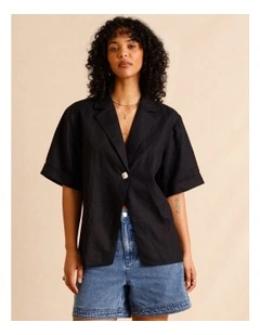 European Linen Oversized Shirt in Black