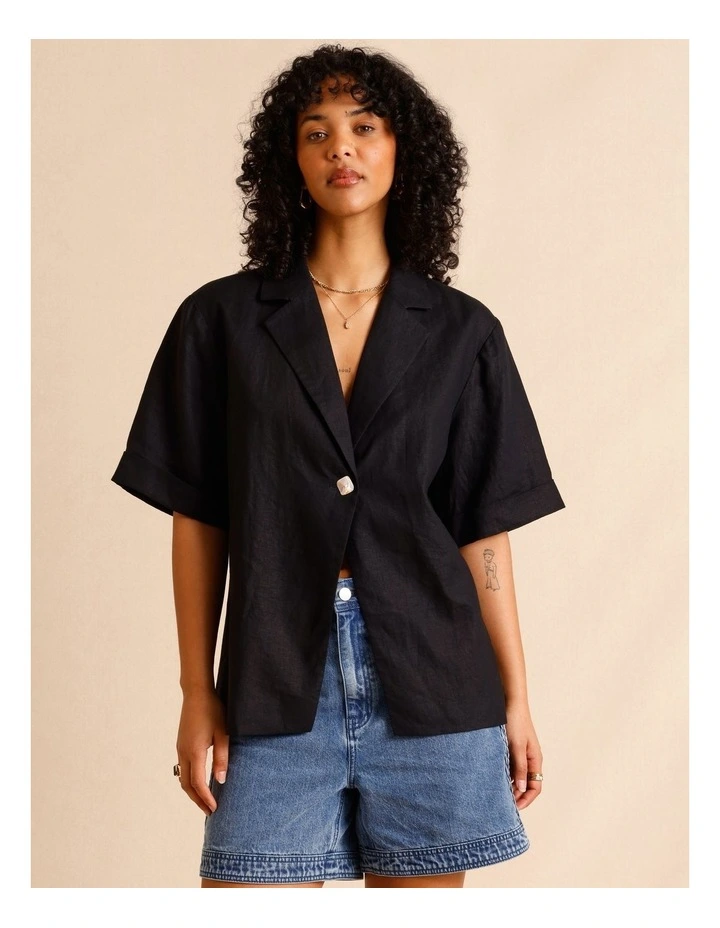 European Linen Oversized Shirt in Black image 1