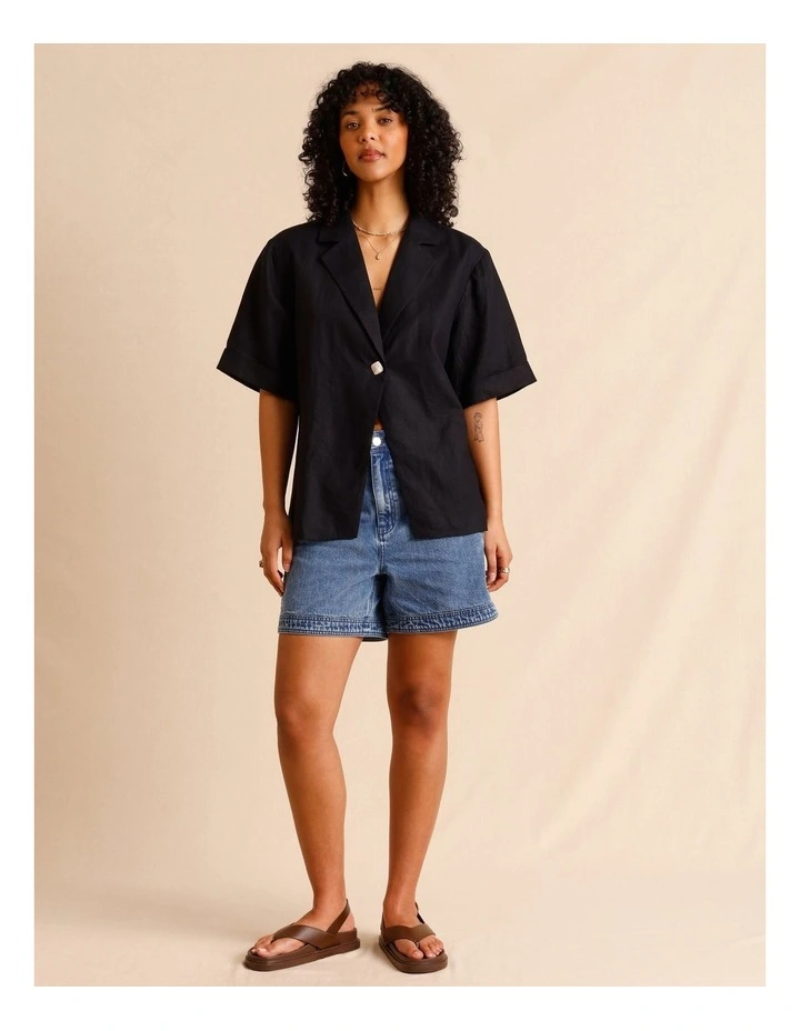 European Linen Oversized Shirt in Black image 2