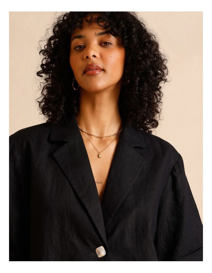 European Linen Oversized Shirt in Black image 4