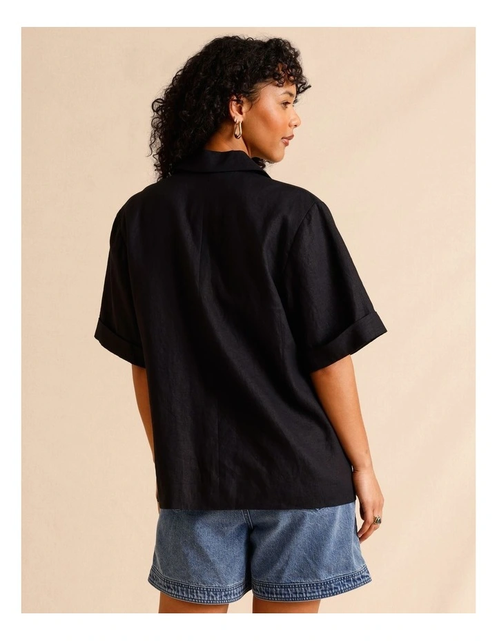 European Linen Oversized Shirt in Black image 5
