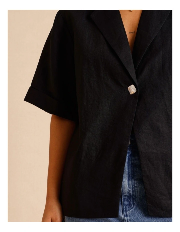 European Linen Oversized Shirt in Black image 6