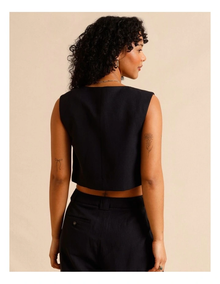 Lyocell Linen Blend Button Front Vest in Black image 5