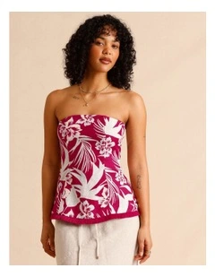 European Linen Strapless Bustier in Burgundy