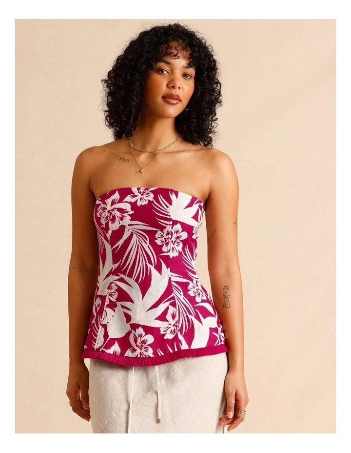 European Linen Strapless Bustier in Burgundy image 1