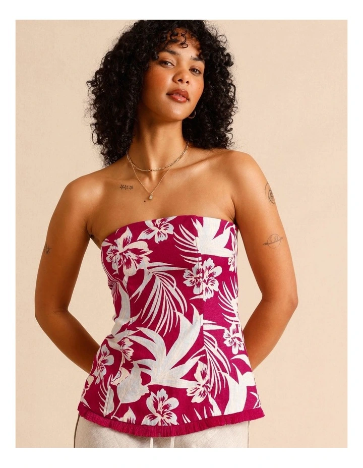 European Linen Strapless Bustier in Burgundy image 3
