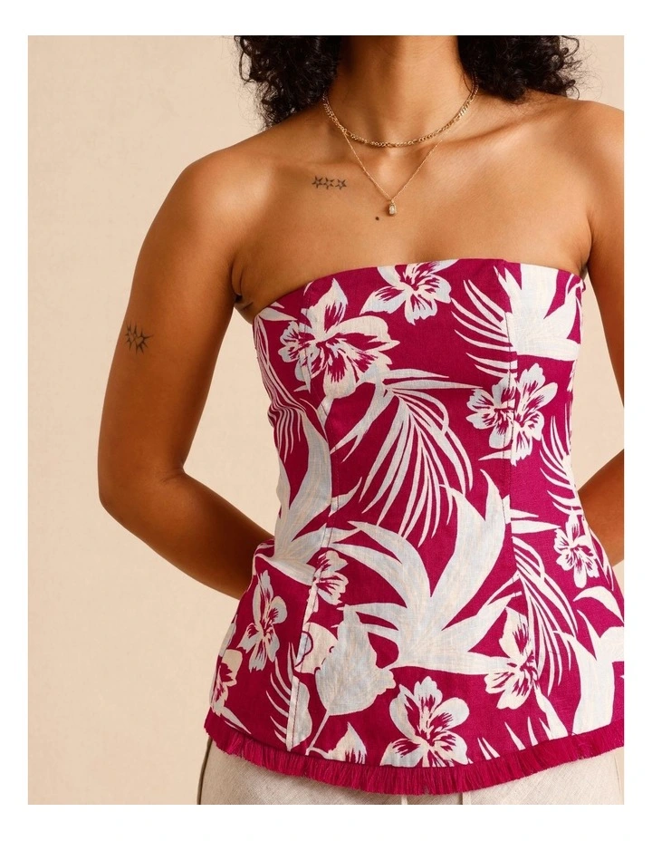 European Linen Strapless Bustier in Burgundy image 4