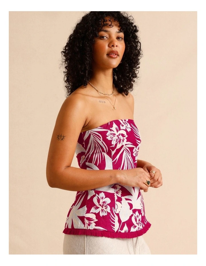 European Linen Strapless Bustier in Burgundy image 5
