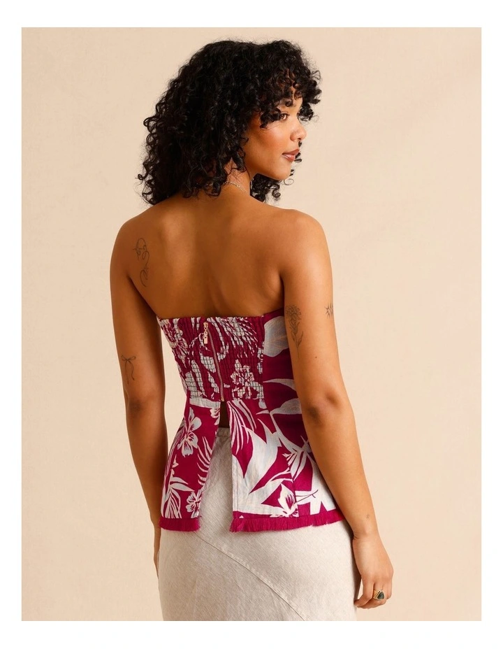 European Linen Strapless Bustier in Burgundy image 6