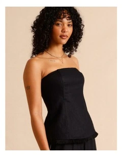 European Linen Strapless Bustier in Black