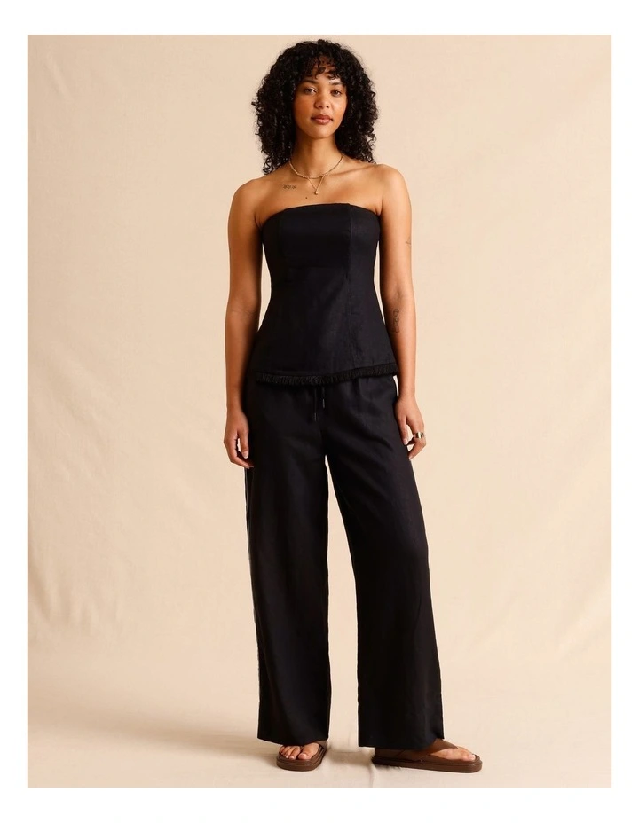 European Linen Strapless Bustier in Black image 2