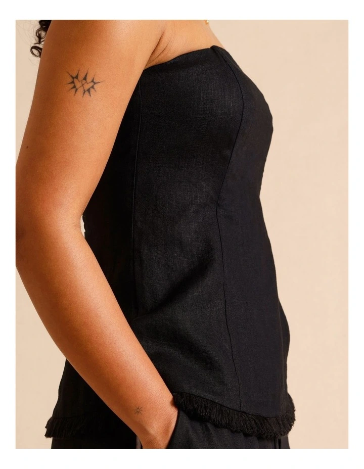 European Linen Strapless Bustier in Black image 3