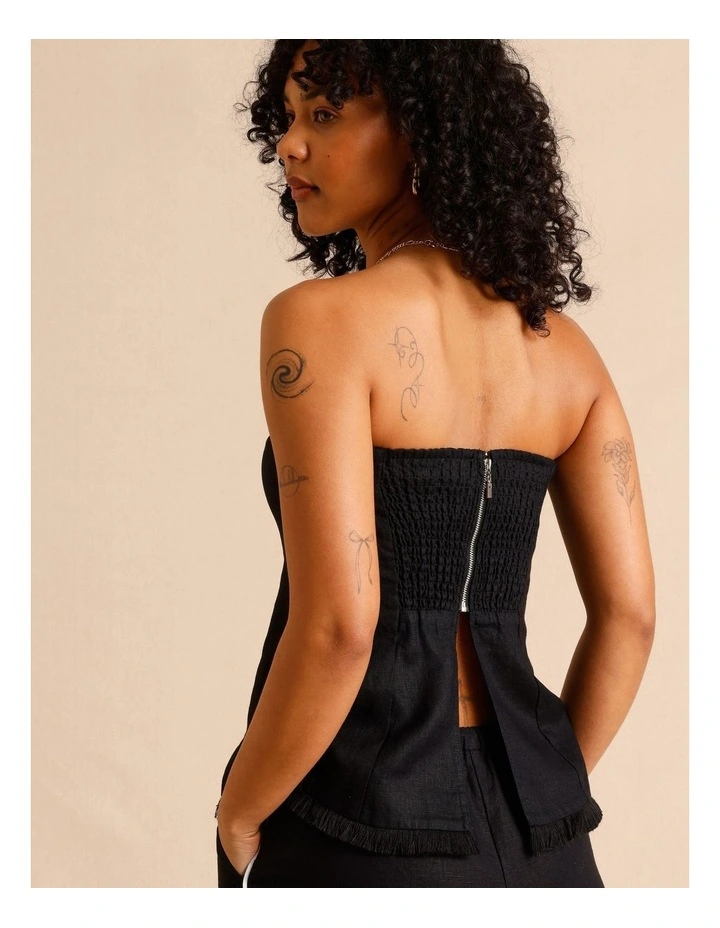 European Linen Strapless Bustier in Black image 4