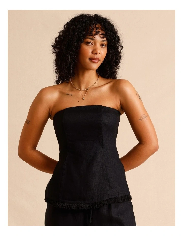 European Linen Strapless Bustier in Black image 5