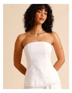 European Linen Strapless Bustier in White