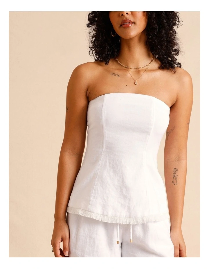 European Linen Strapless Bustier in White image 3
