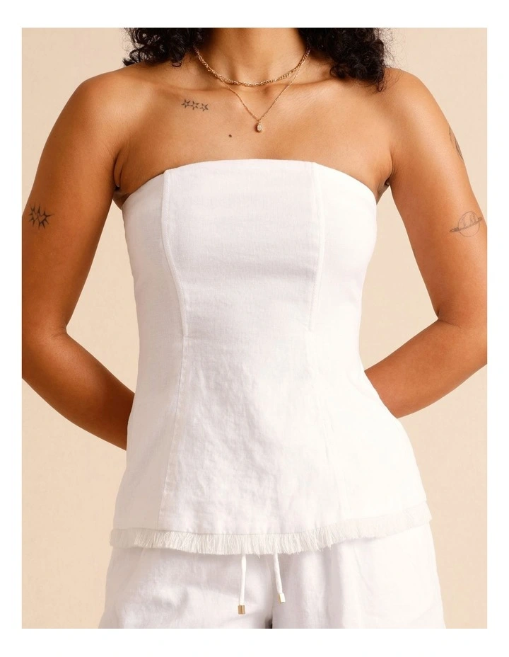 European Linen Strapless Bustier in White image 4