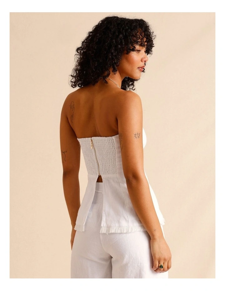 European Linen Strapless Bustier in White image 6