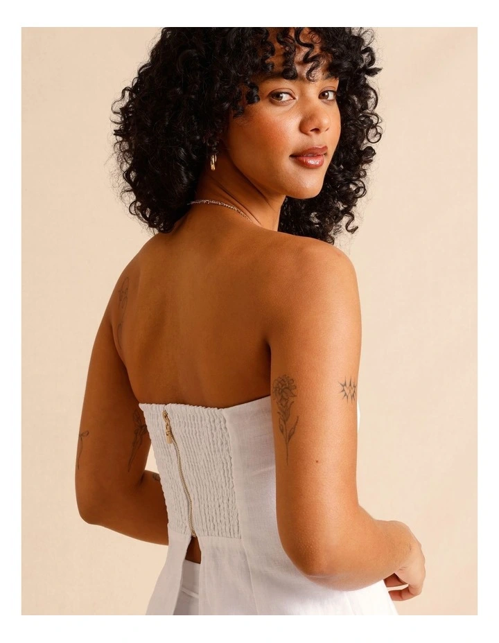 European Linen Strapless Bustier in White image 7