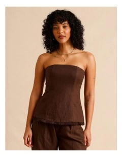 European Linen Strapless Bustier in Chocolate