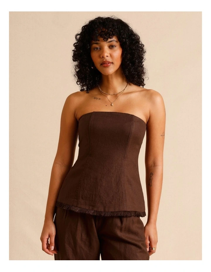 European Linen Strapless Bustier in Chocolate image 1
