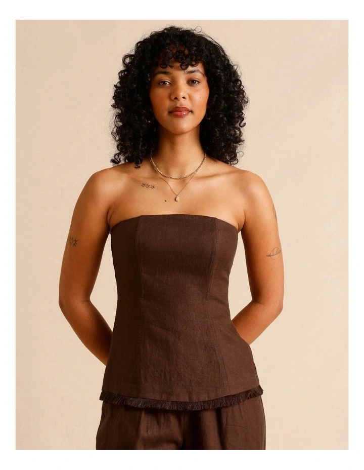 European Linen Strapless Bustier in Chocolate image 3