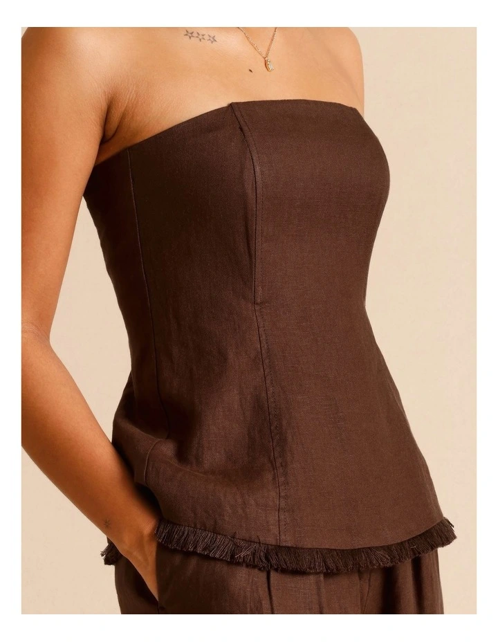 European Linen Strapless Bustier in Chocolate image 4