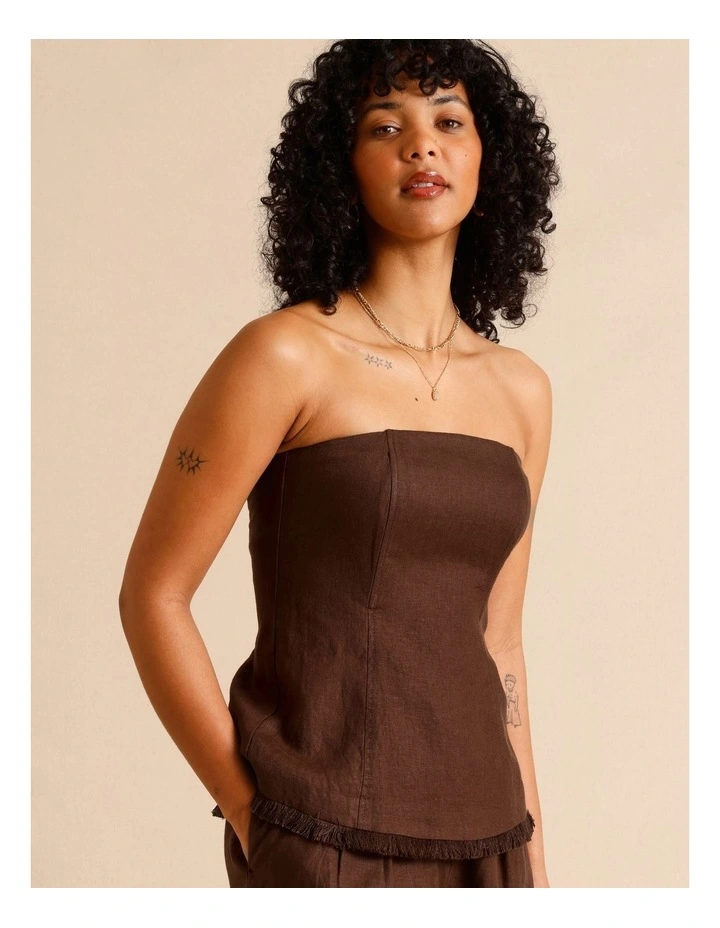 European Linen Strapless Bustier in Chocolate image 5