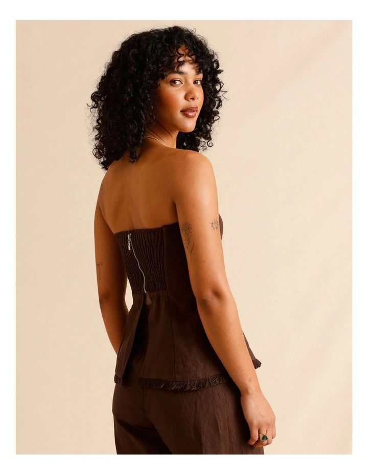 European Linen Strapless Bustier in Chocolate image 6