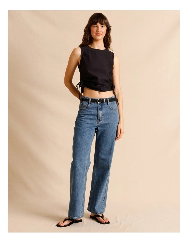 Lyocell Cotton Blend Ruched Tie Side Tank in Black image 3