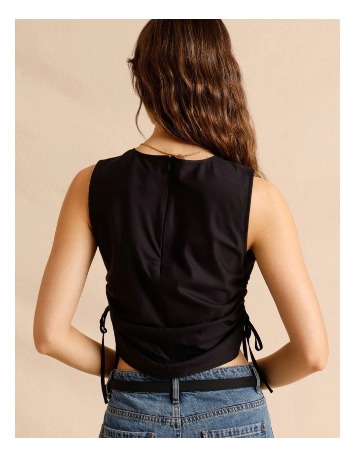 Lyocell Cotton Blend Ruched Tie Side Tank in Black image 5