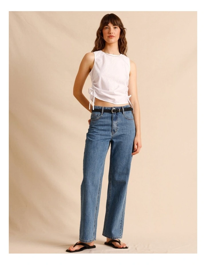 Lyocell Cotton Blend Ruched Tie Side Tank in White image 2