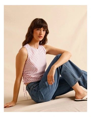 Lyocell Cotton Blend Ruched Tie Side Tank in Raspberry