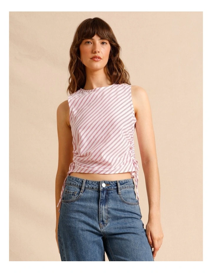 Lyocell Cotton Blend Ruched Tie Side Tank in Raspberry image 2