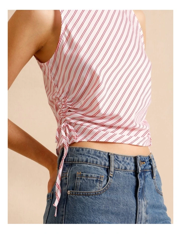 Lyocell Cotton Blend Ruched Tie Side Tank in Raspberry image 4