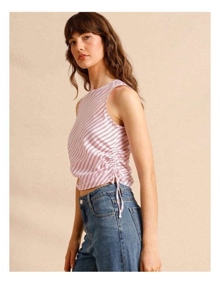 Lyocell Cotton Blend Ruched Tie Side Tank in Raspberry image 5