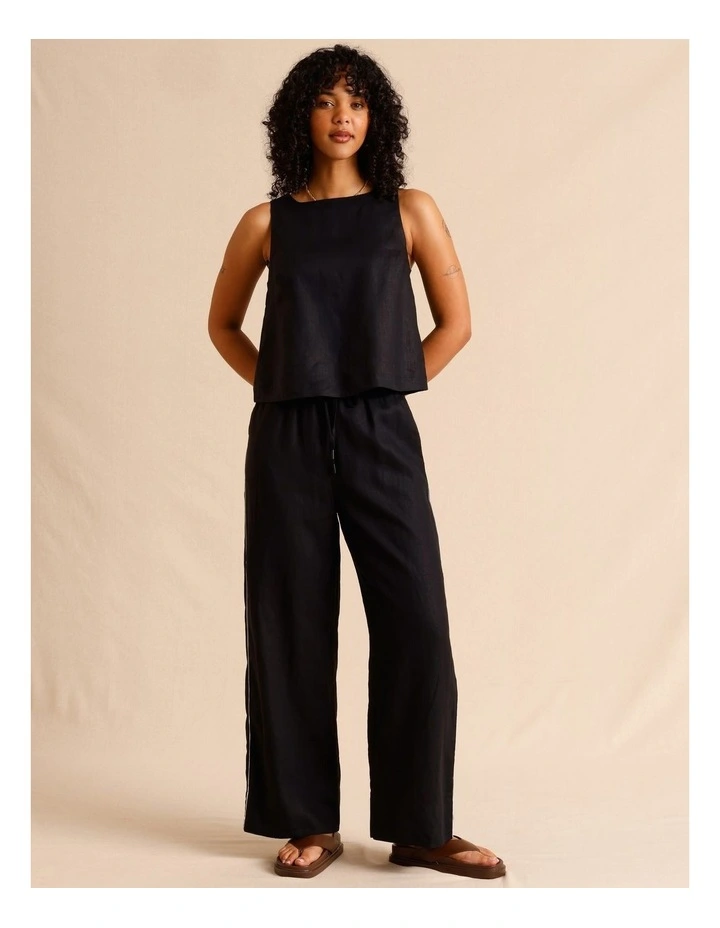 European Linen Square Neckline Top in Black image 2