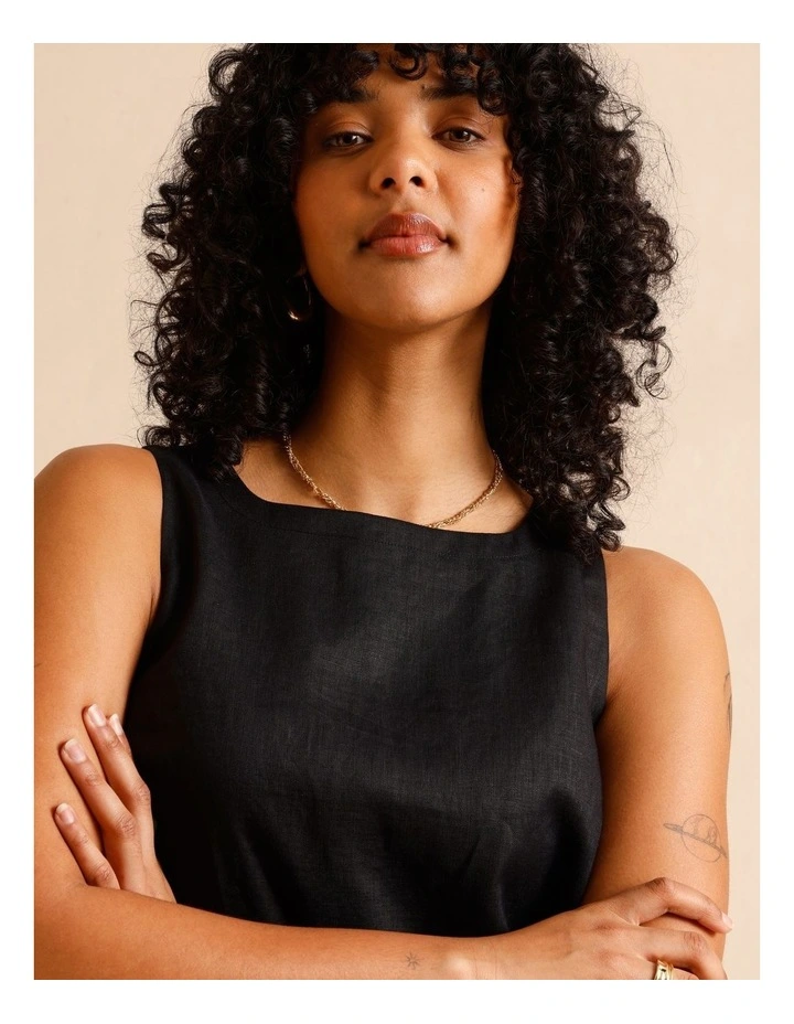 European Linen Square Neckline Top in Black image 6