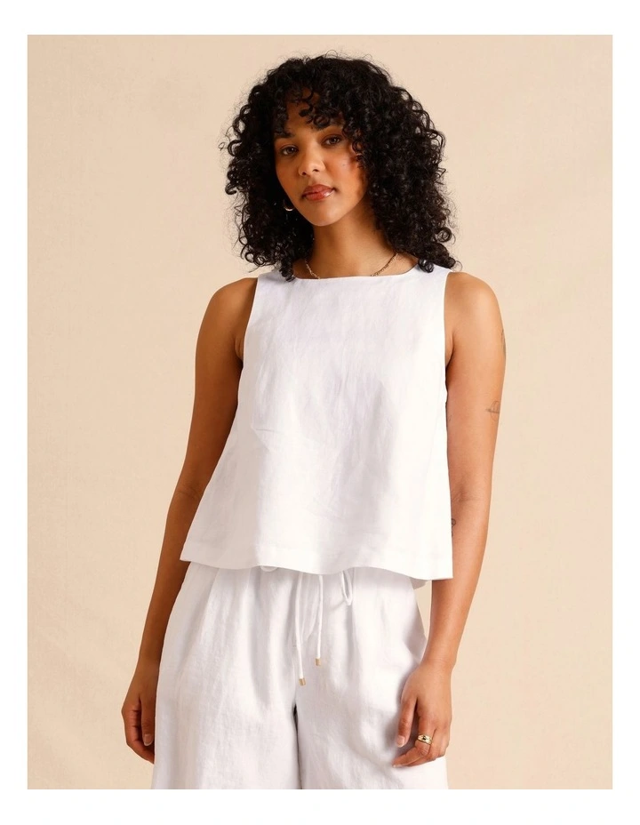 European Linen Square Neckline Top in White image 2
