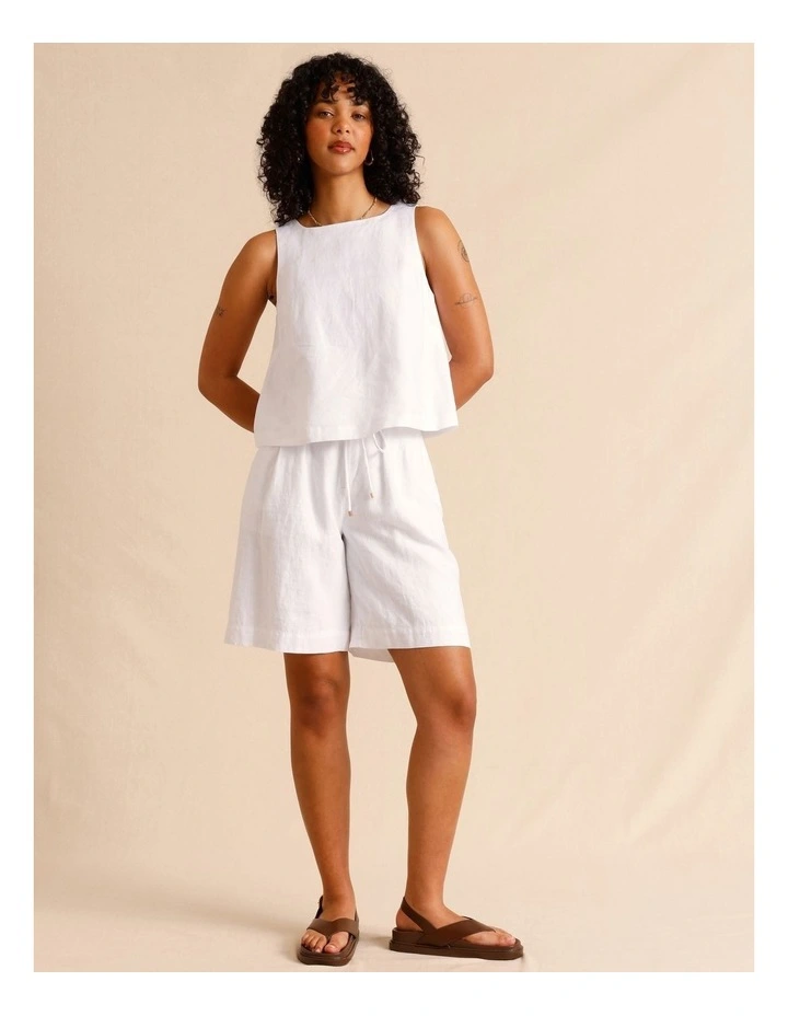 European Linen Square Neckline Top in White image 3