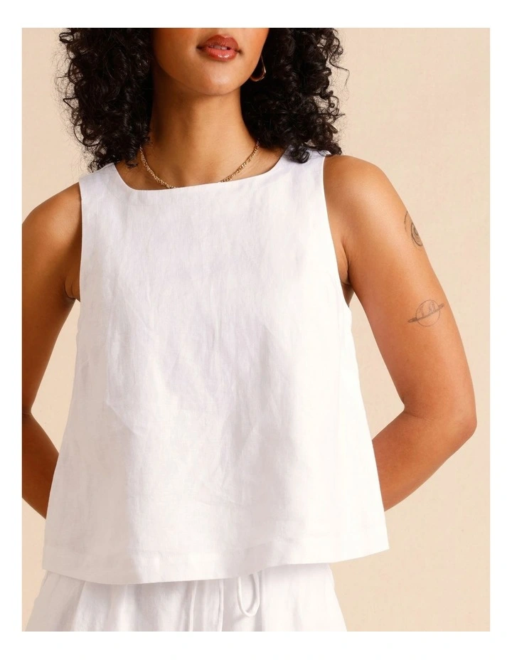 European Linen Square Neckline Top in White image 4