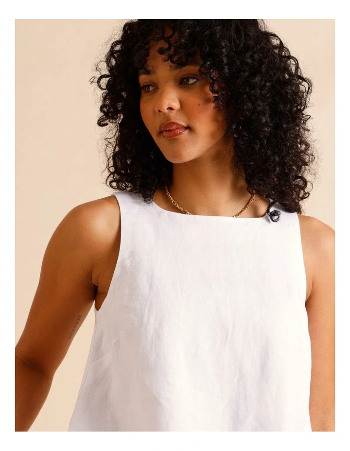 European Linen Square Neckline Top in White image 5