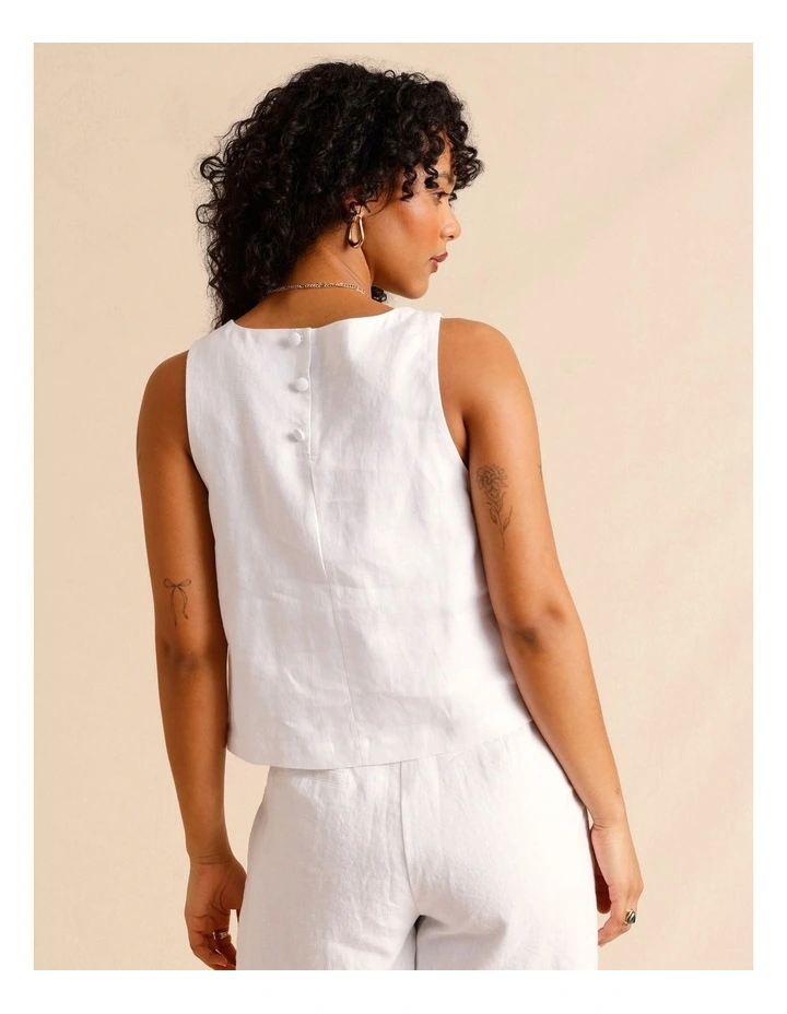 European Linen Square Neckline Top in White image 6