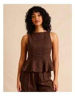 European Linen Square Neckline Top in Chocolate