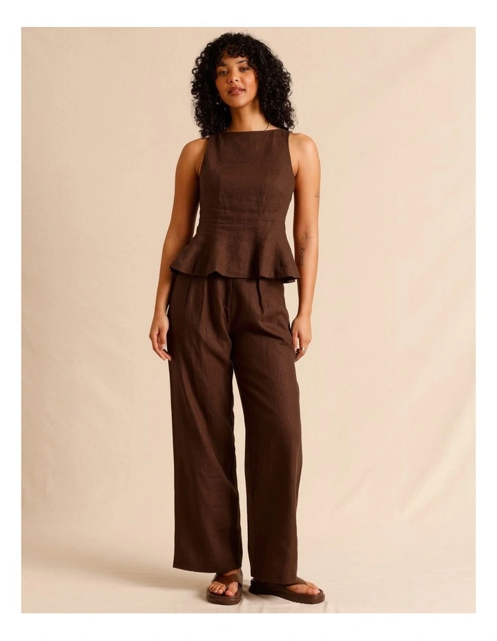 European Linen Square Neckline Top in Chocolate image 2