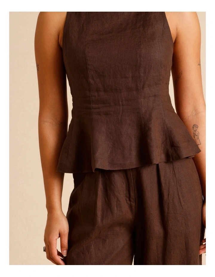 European Linen Square Neckline Top in Chocolate image 3