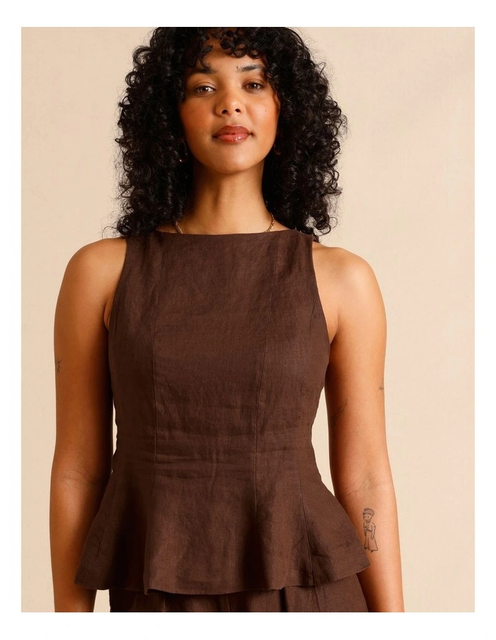 European Linen Square Neckline Top in Chocolate image 4