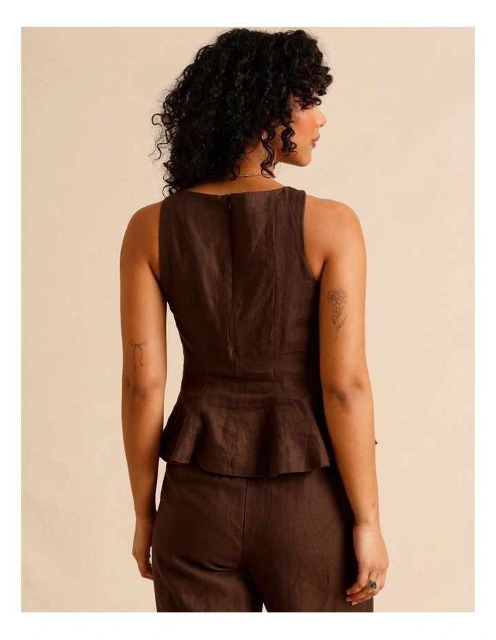 European Linen Square Neckline Top in Chocolate image 6