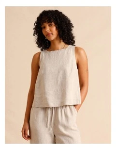 European Linen Square Neckline Top in Oatmeal
