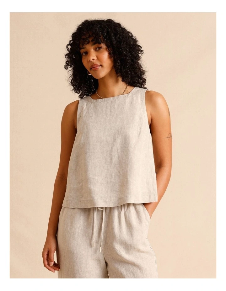 European Linen Square Neckline Top in Oatmeal image 1